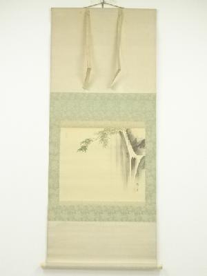 原在寛筆　滝に青楓　肉筆絹本掛軸（保護箱）